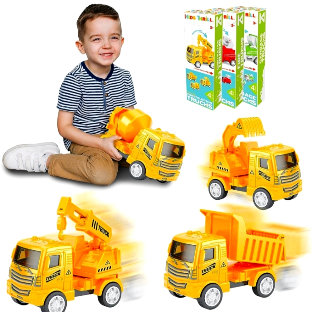 KIDSTHRILL 4 Small Set Construction Trucks for Kids Toys for 3+ Year Old